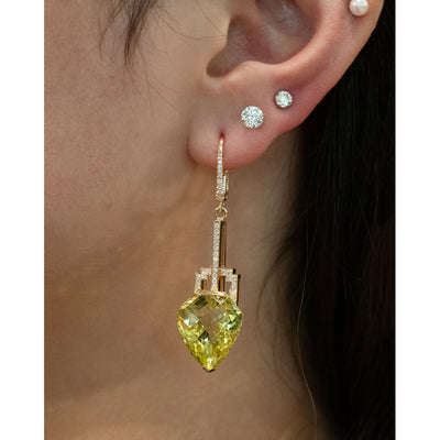 Deco-Style Citrine and Diamond Drop Earrings in Yellow Gold | 30.77ctw