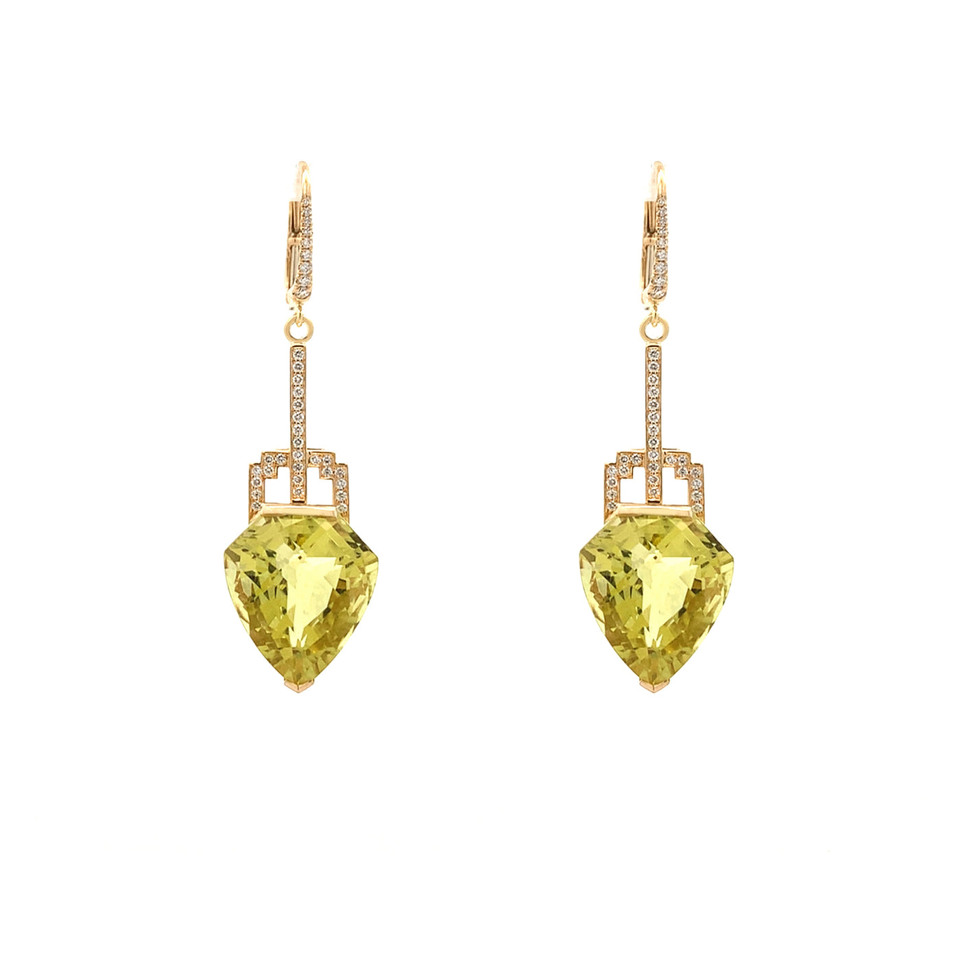 Deco-Style Citrine and Diamond Drop Earrings in Yellow Gold | 30.77ctw