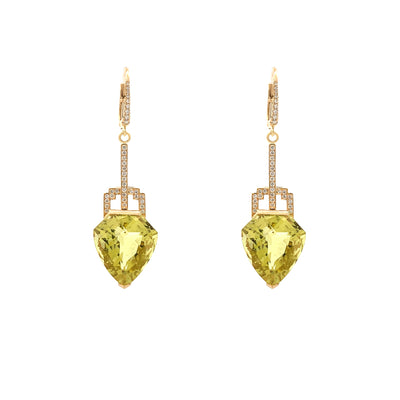 Deco-Style Citrine and Diamond Drop Earrings in Yellow Gold | 30.77ctw