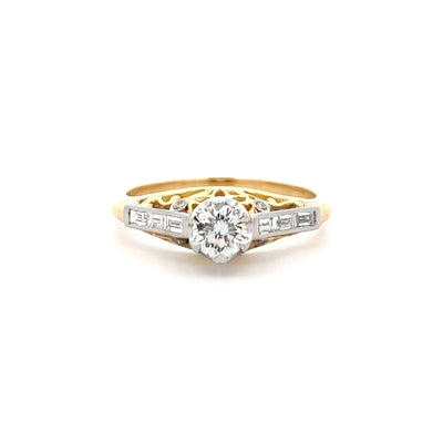 Filigree Diamond Set Solitaire Ring in Yellow Gold | 0.64ctw