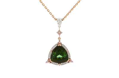 Tourmaline and Argyle Diamond Pendant in 18ct Rose Gold and Platinum