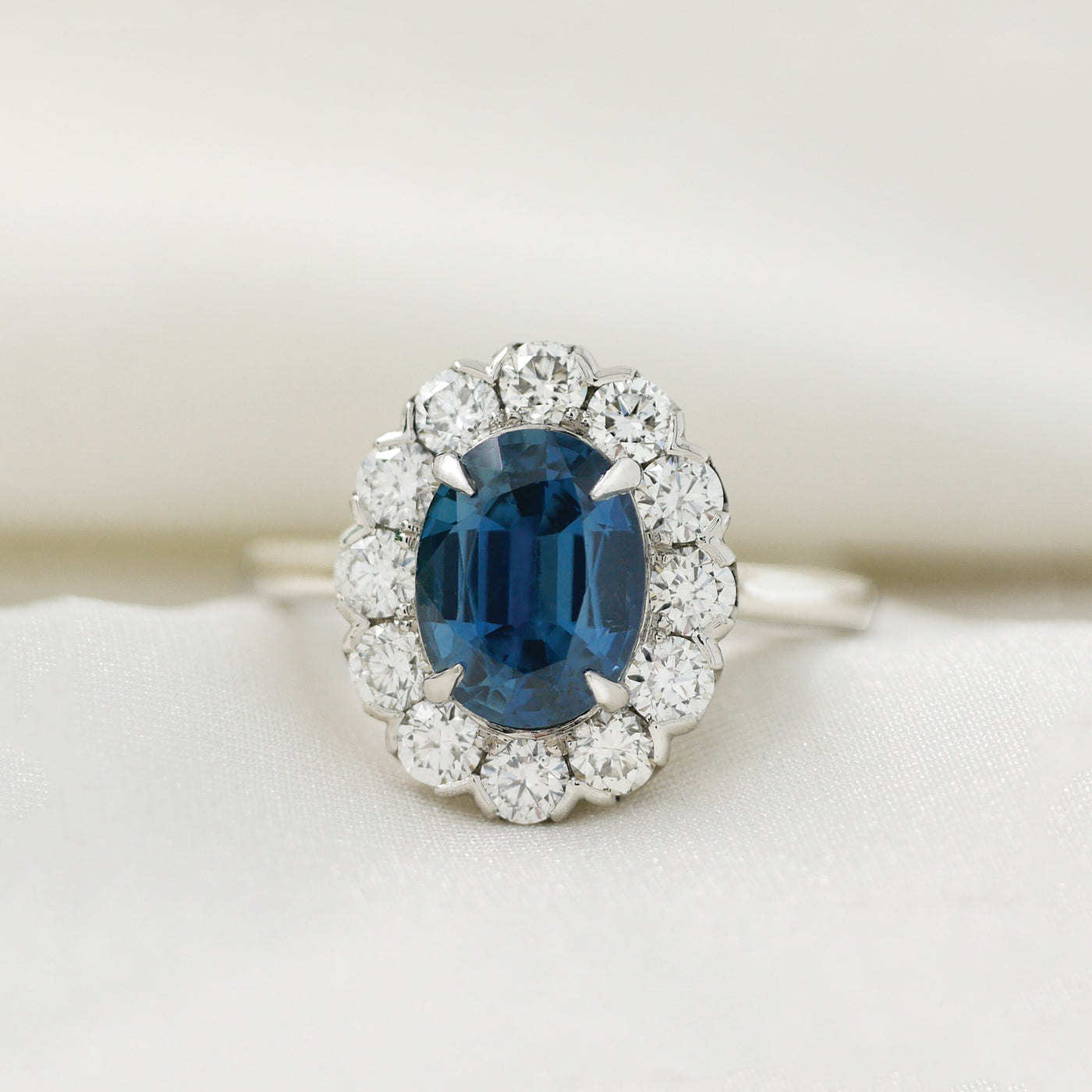 Sapphire and Diamond Halo Ring in Platinum | 2.47ct