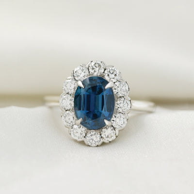 Sapphire and Diamond Halo Ring in Platinum | 2.47ct