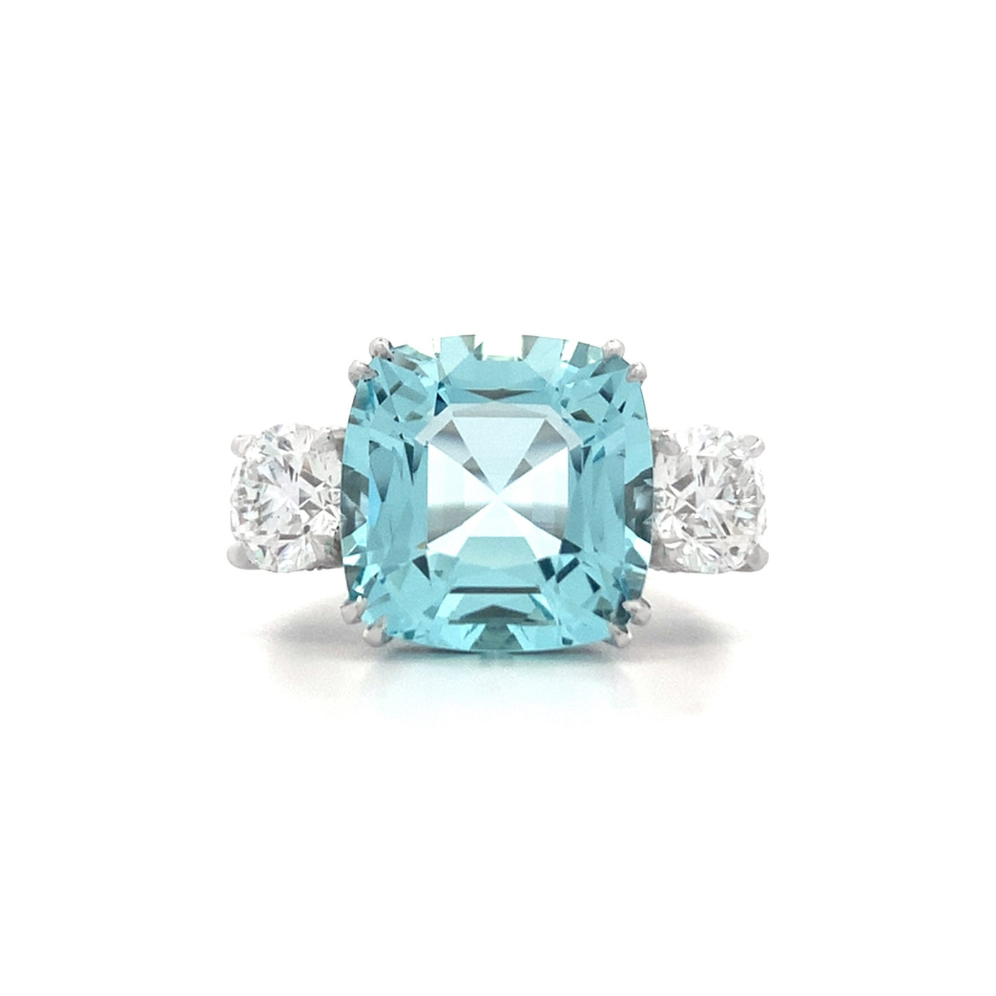 Aquamarine and Diamond Three Stone Ring in Platinum | 7.92ctw