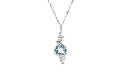 Aquamarine and Diamond Cluster Pendant in Platinum