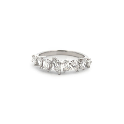 Diamond Cluster Ring with Emerald cut, Pear cut, Marquise cut and round brilliant cut, 0.87ctw