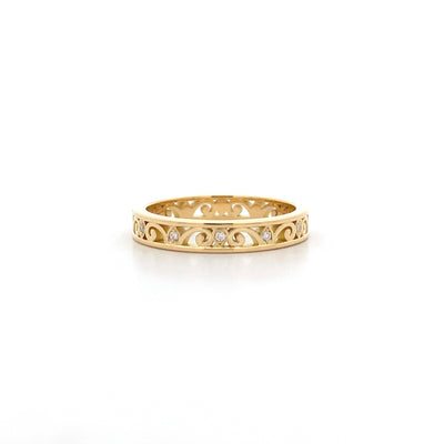 Brilliant Cut Diamond Set Filigree Eternity Ring in Yellow Gold