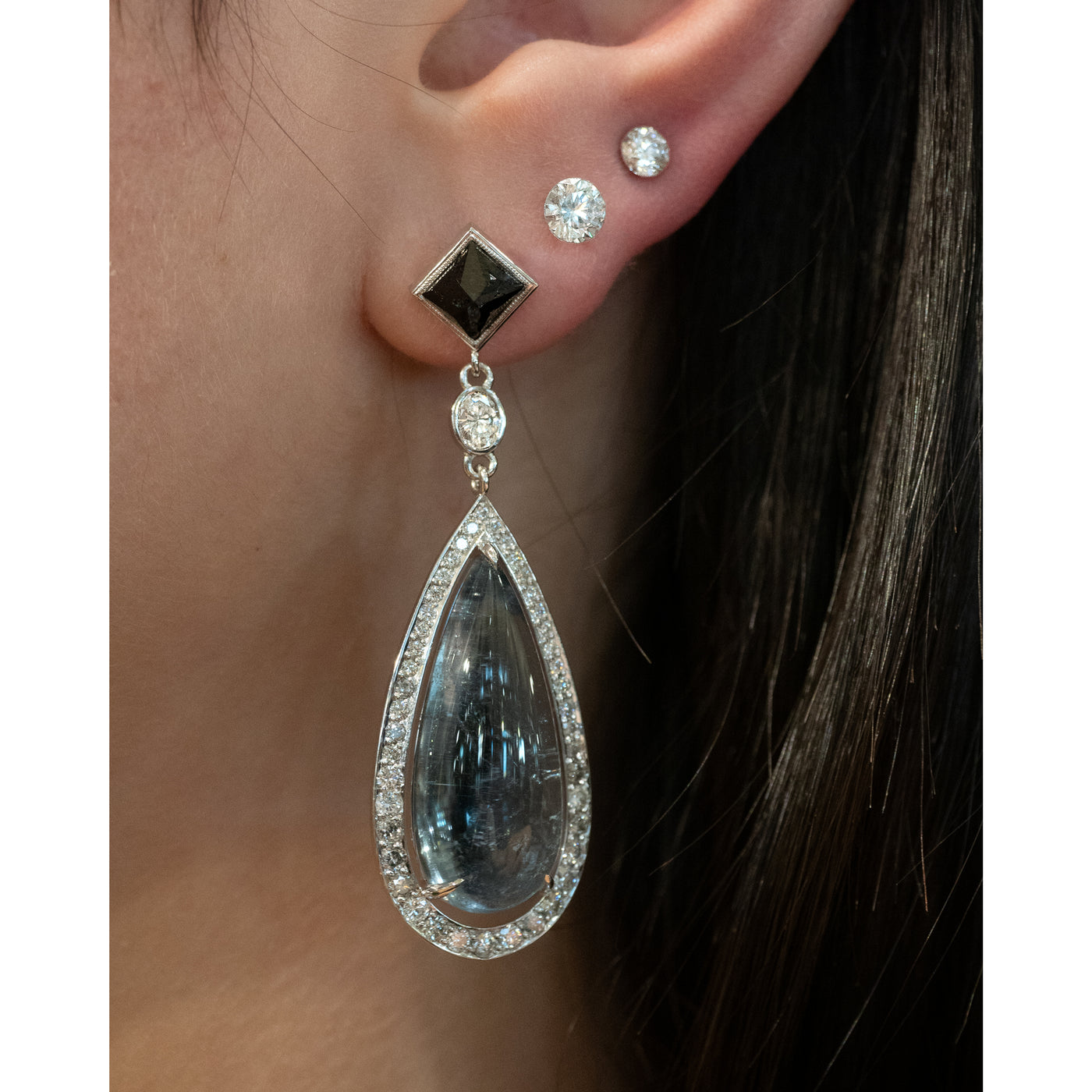 Tourmaline and Diamond Halo Drop Earrings in White Gold | 40.58ctw