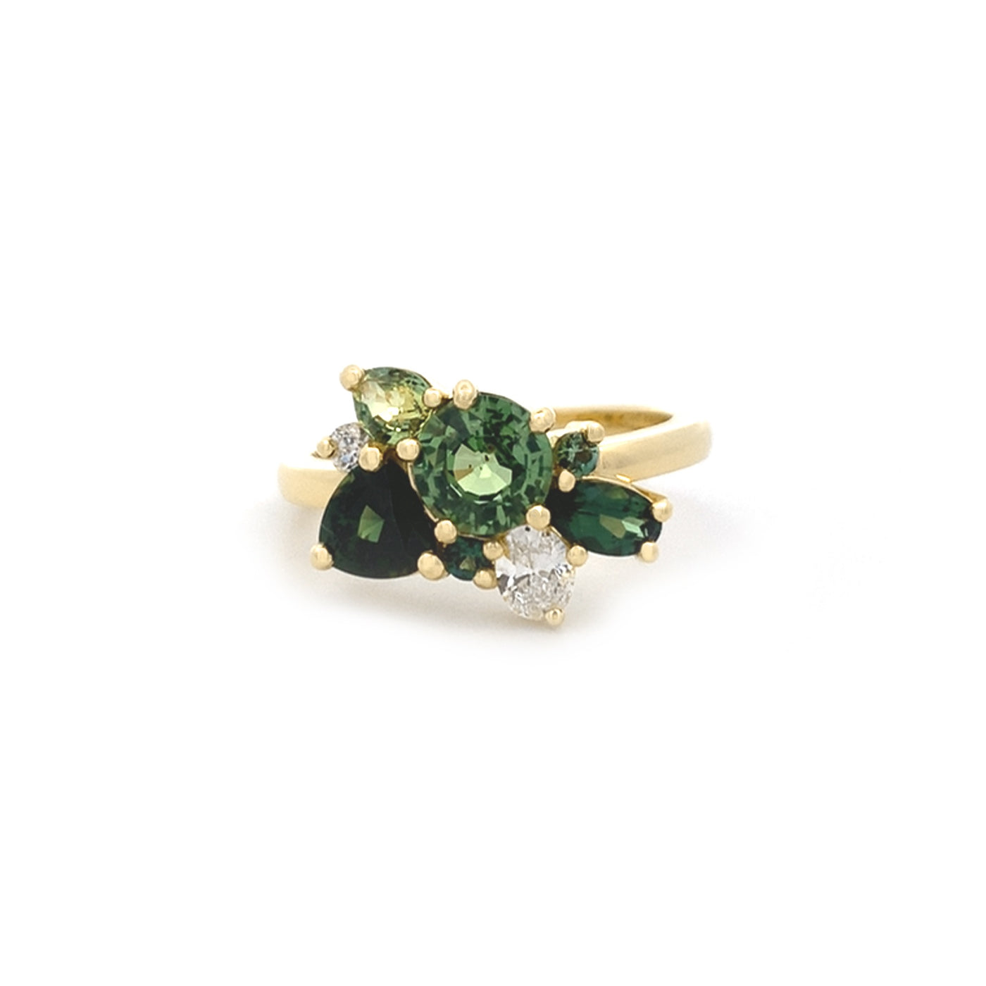 Evergreen: Sapphire and Diamond Cluster Ring in Yellow Gold | 2.50ctw