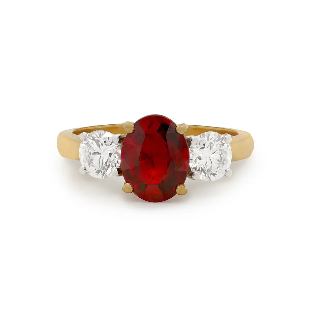 Enchant: Ruby and Diamond Three Stone Ring in Yellow Gold | 2.49ct