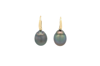 Avaiki Black Baroque Pearl Drop Earrings in Yellow Gold | 11.00mm