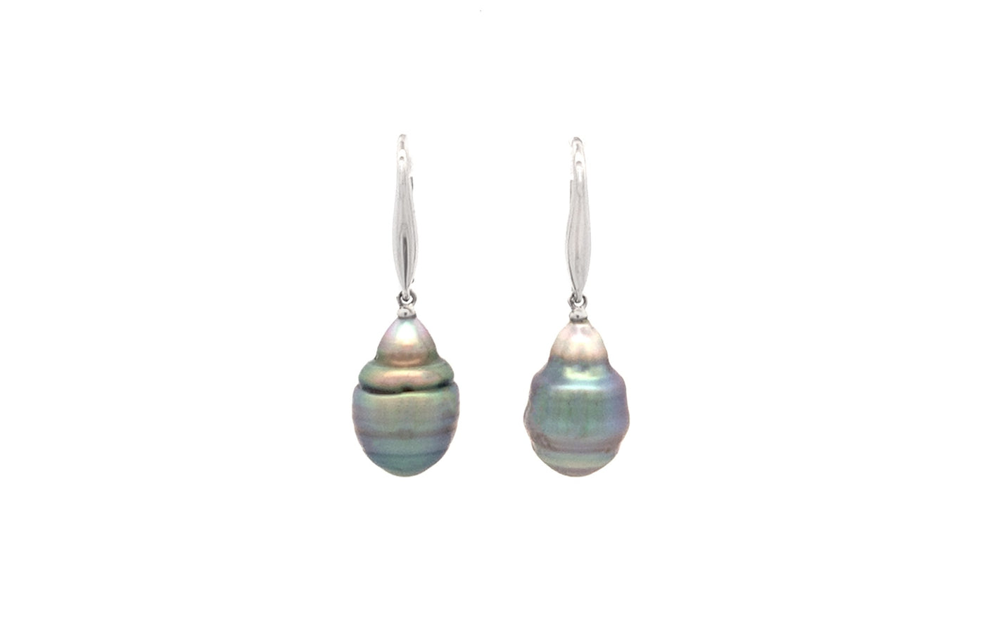 Avaiki Black Semi Baroque Pearl Drop Earrings in White Gold | 11.00mm