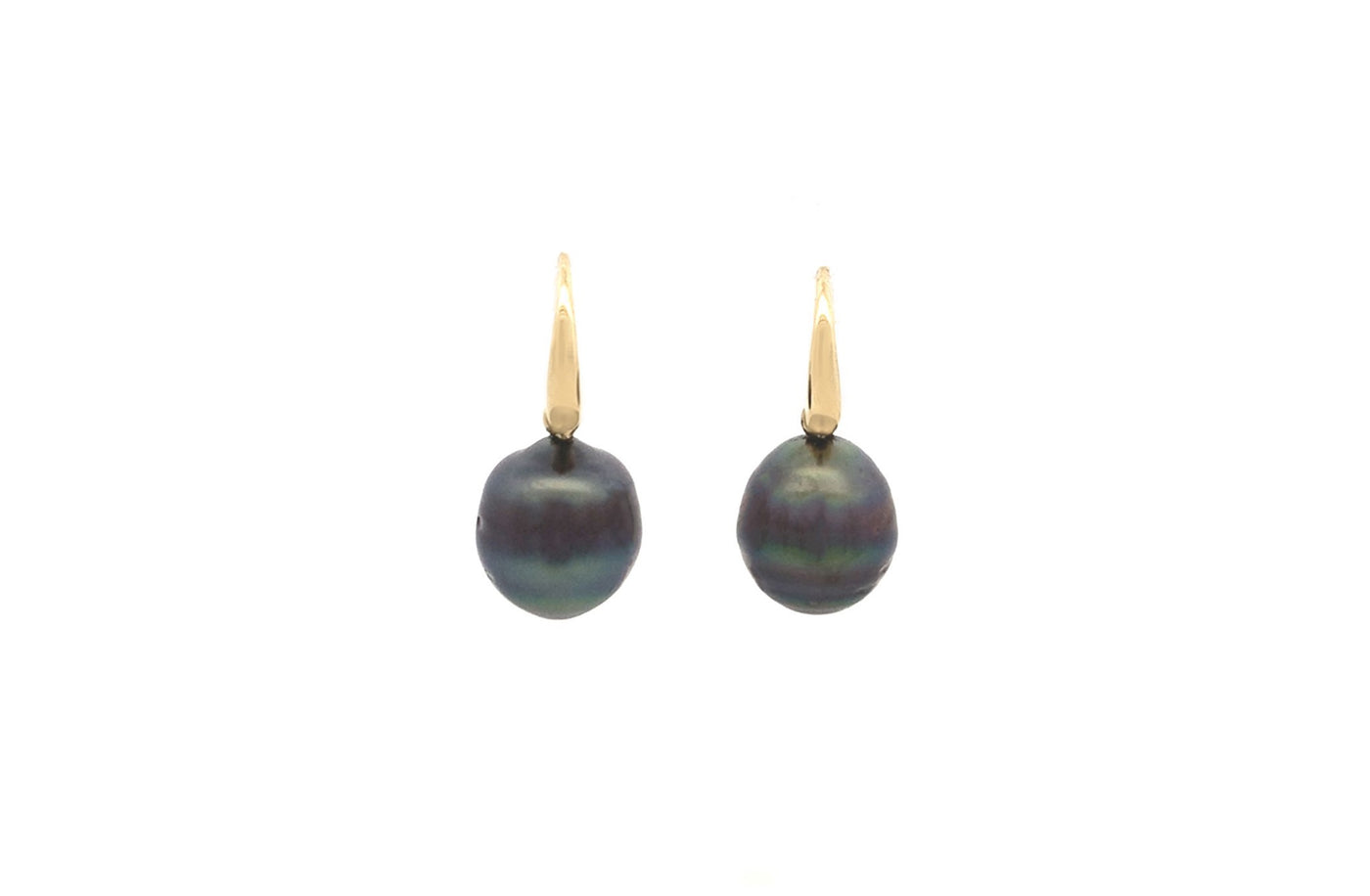 Avaiki Black Baroque Pearl Drop Earrings in Yellow Gold | 10.00mm