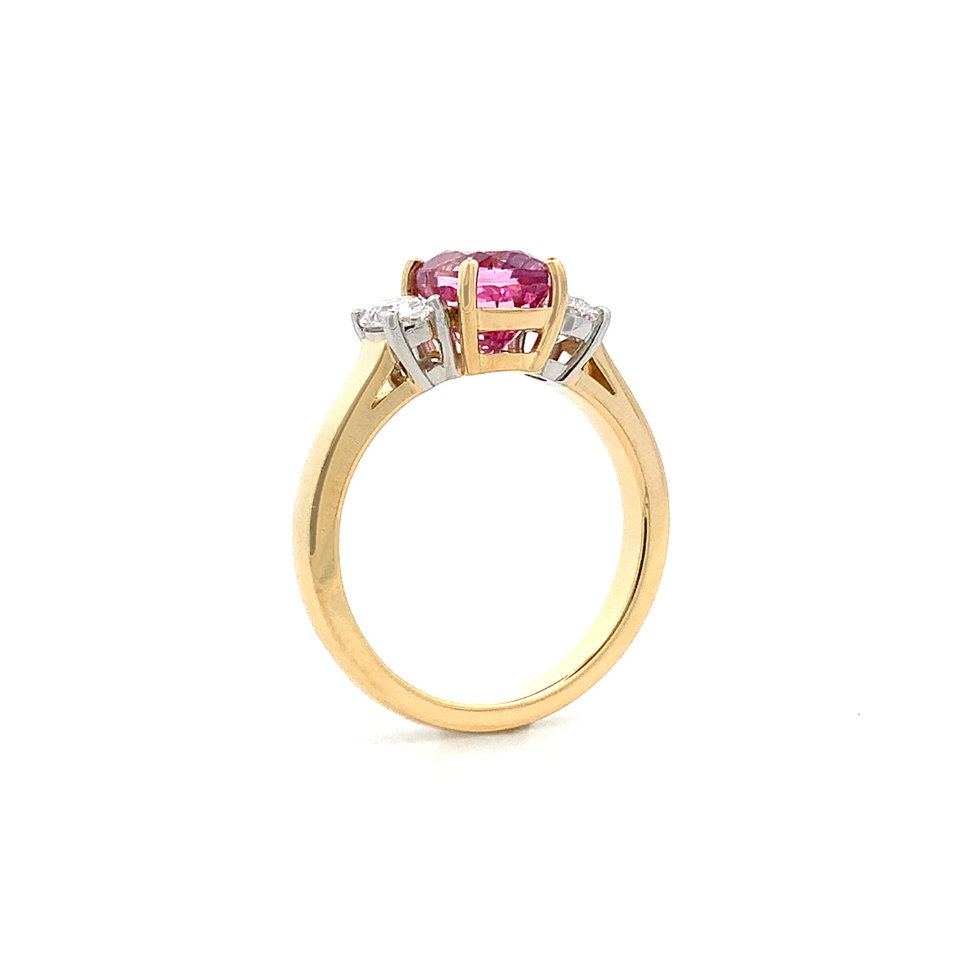 Pink Spinel and Diamond Three Stone Ring in Yellow Gold | 2.48ct