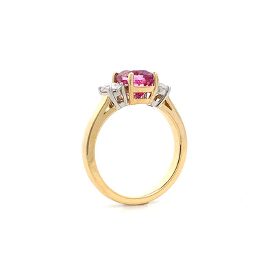 Pink Spinel and Diamond Three Stone Ring in Yellow Gold | 2.48ct