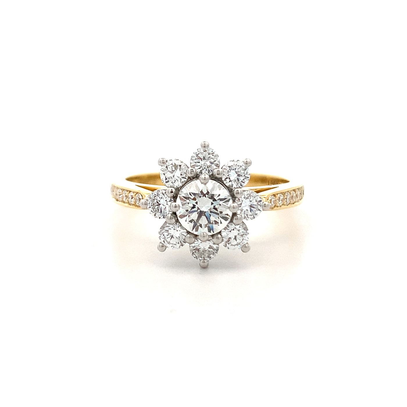 Blossom: Brilliant Cut Diamond Halo Ring in Yellow Gold | 1.22ctw