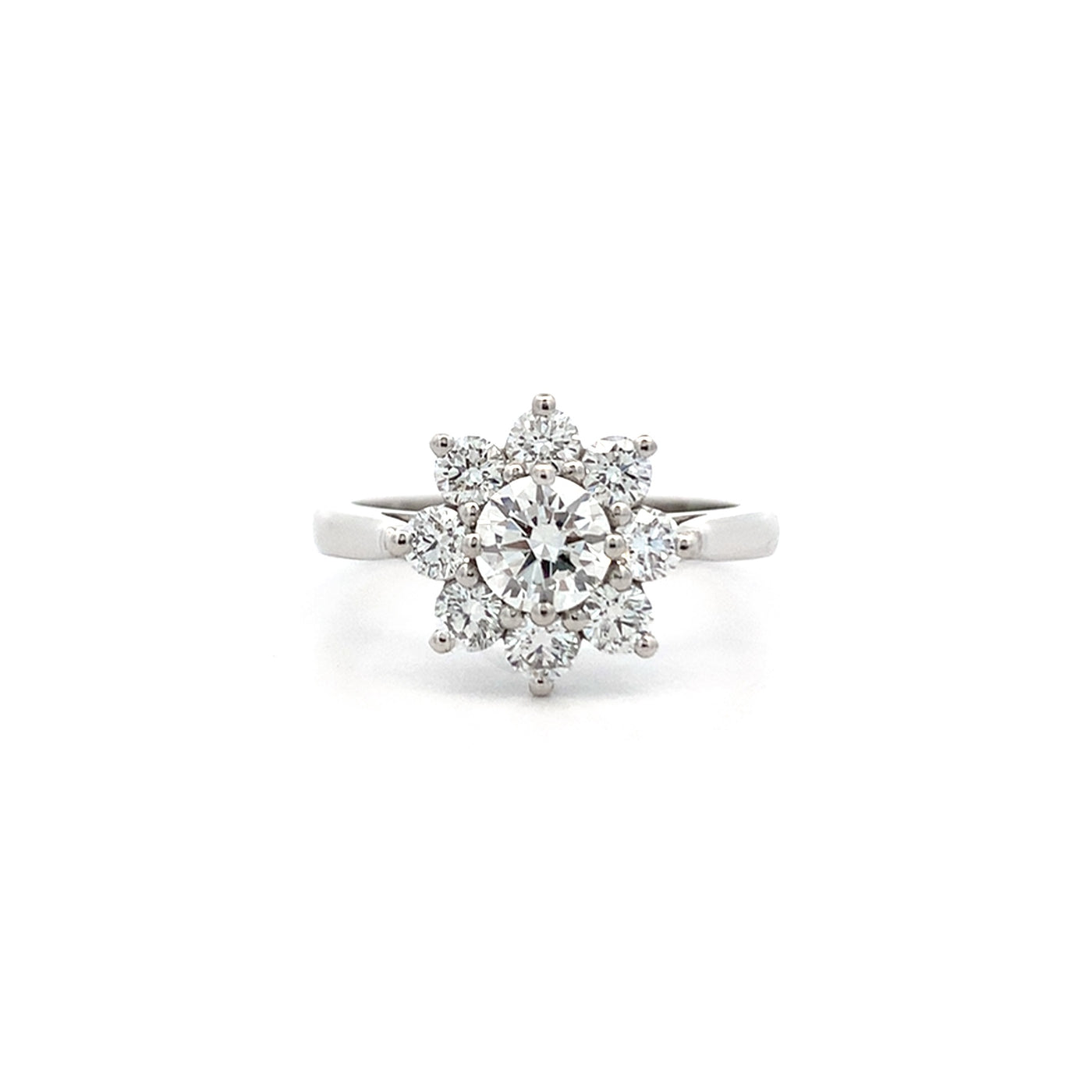 Fleur: Brilliant Cut Diamond Halo Ring in Platinum | 0.83ctw