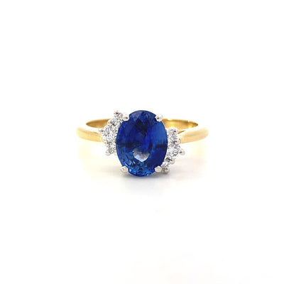 Blue Sapphire and Diamond Cluster Ring in Yellow Gold | 2.36ct