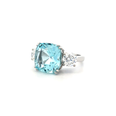 Aquamarine and Diamond Three Stone Ring in Platinum | 7.92ctw