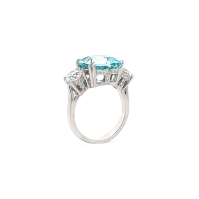 Aquamarine and Diamond Three Stone Ring in Platinum | 7.92ctw