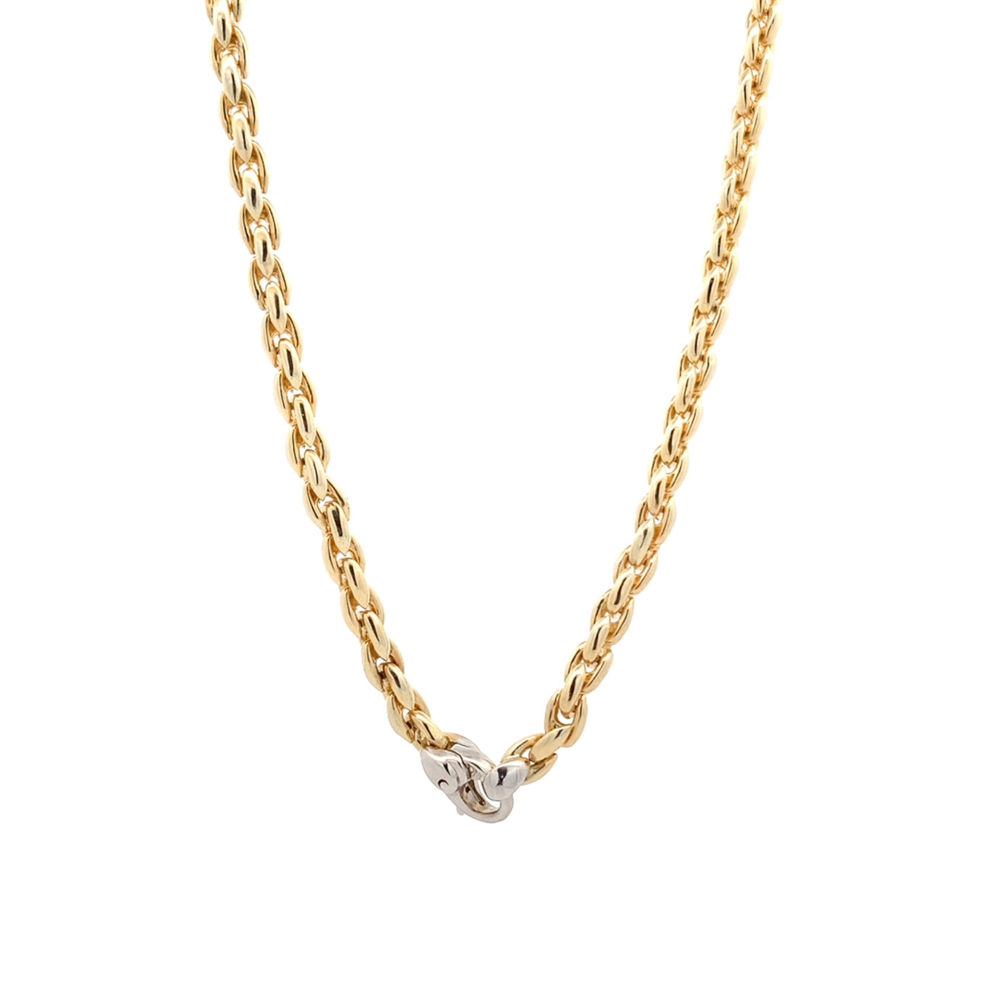 Puffed Link Trace Chain in Yellow Gold with White Gold Clasp