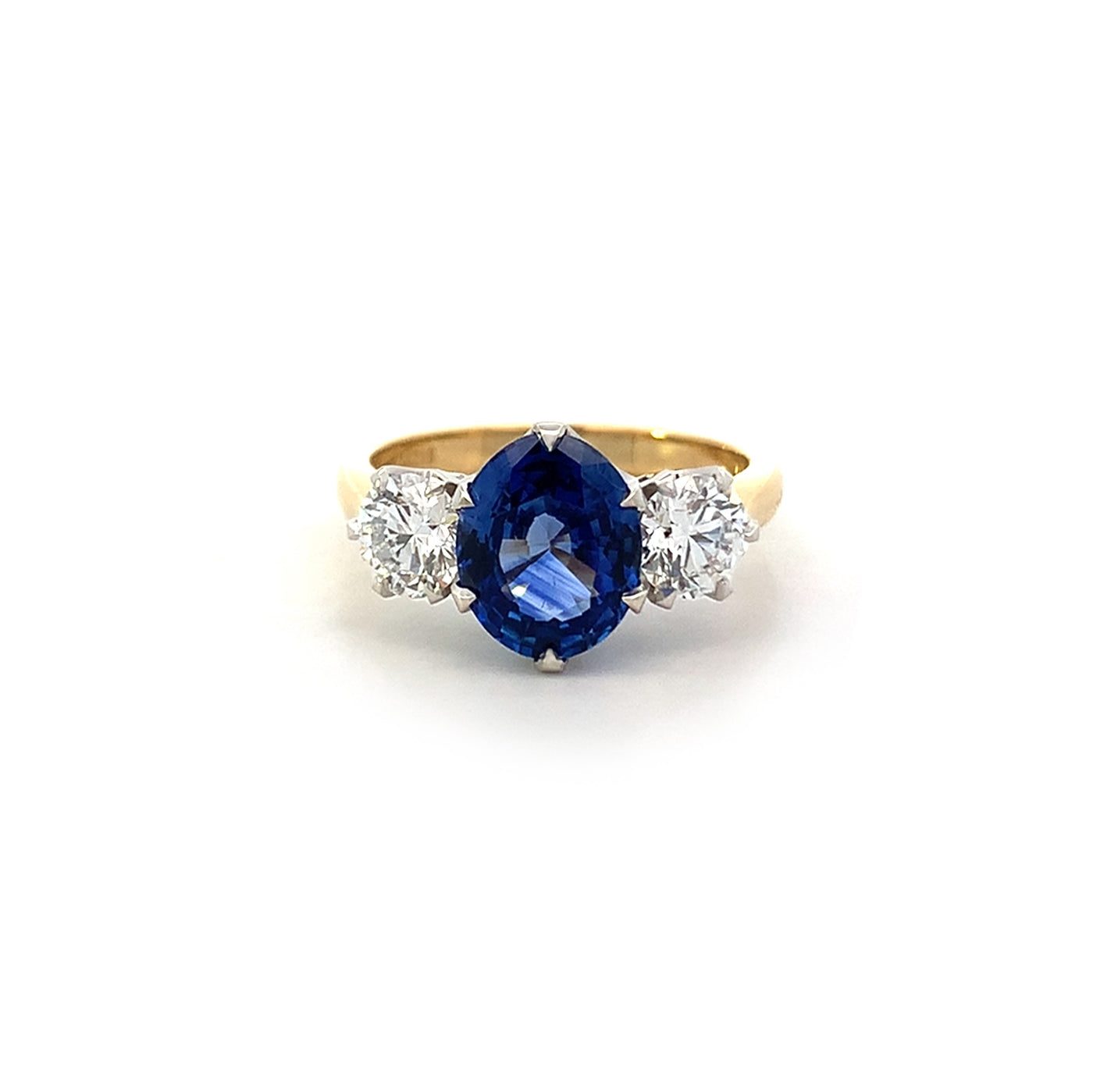 Sapphire and Diamond Three Stone Ring in Yellow Gold | 3.76ctw