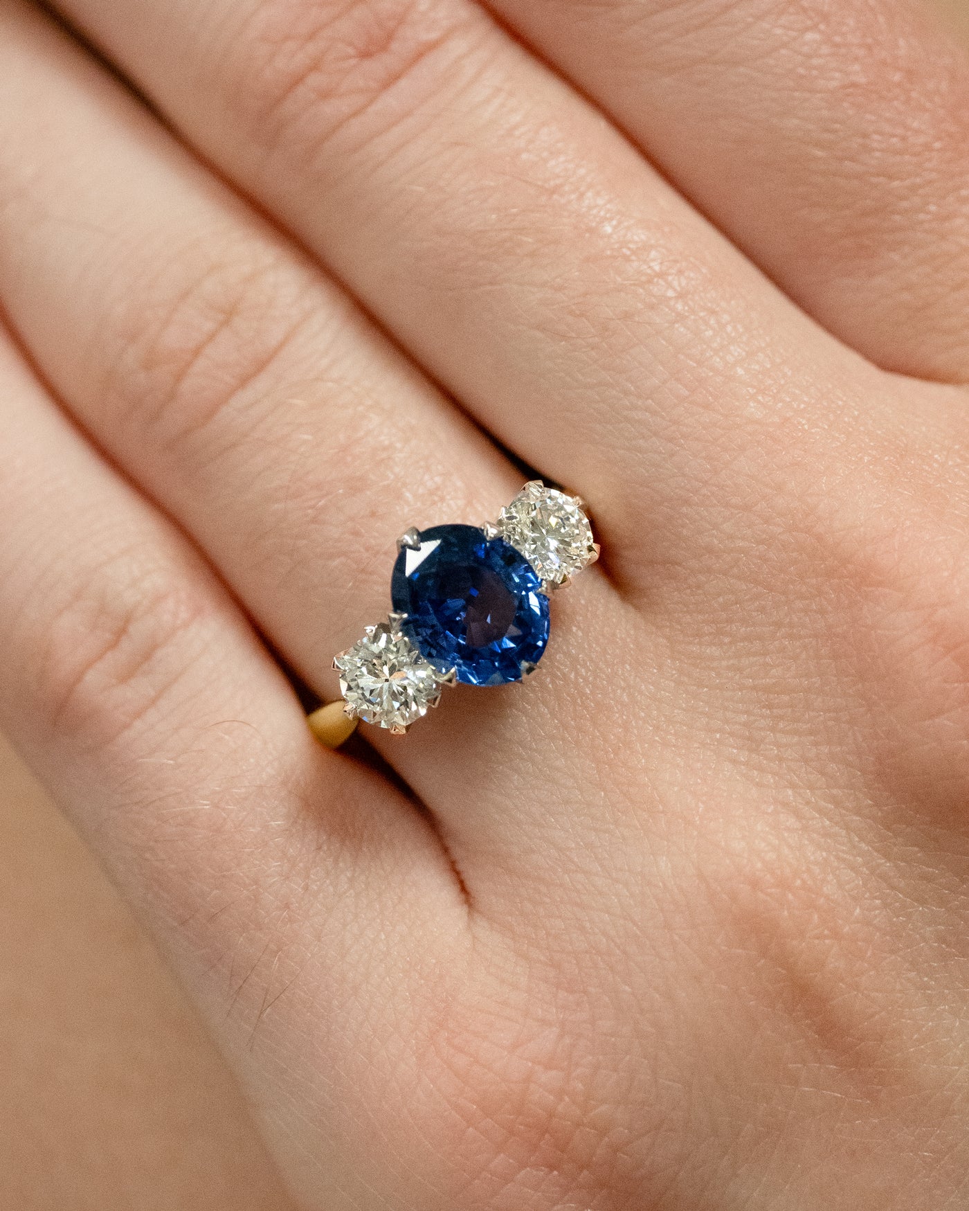 Sapphire and Diamond Three Stone Ring in Yellow Gold | 3.76ctw