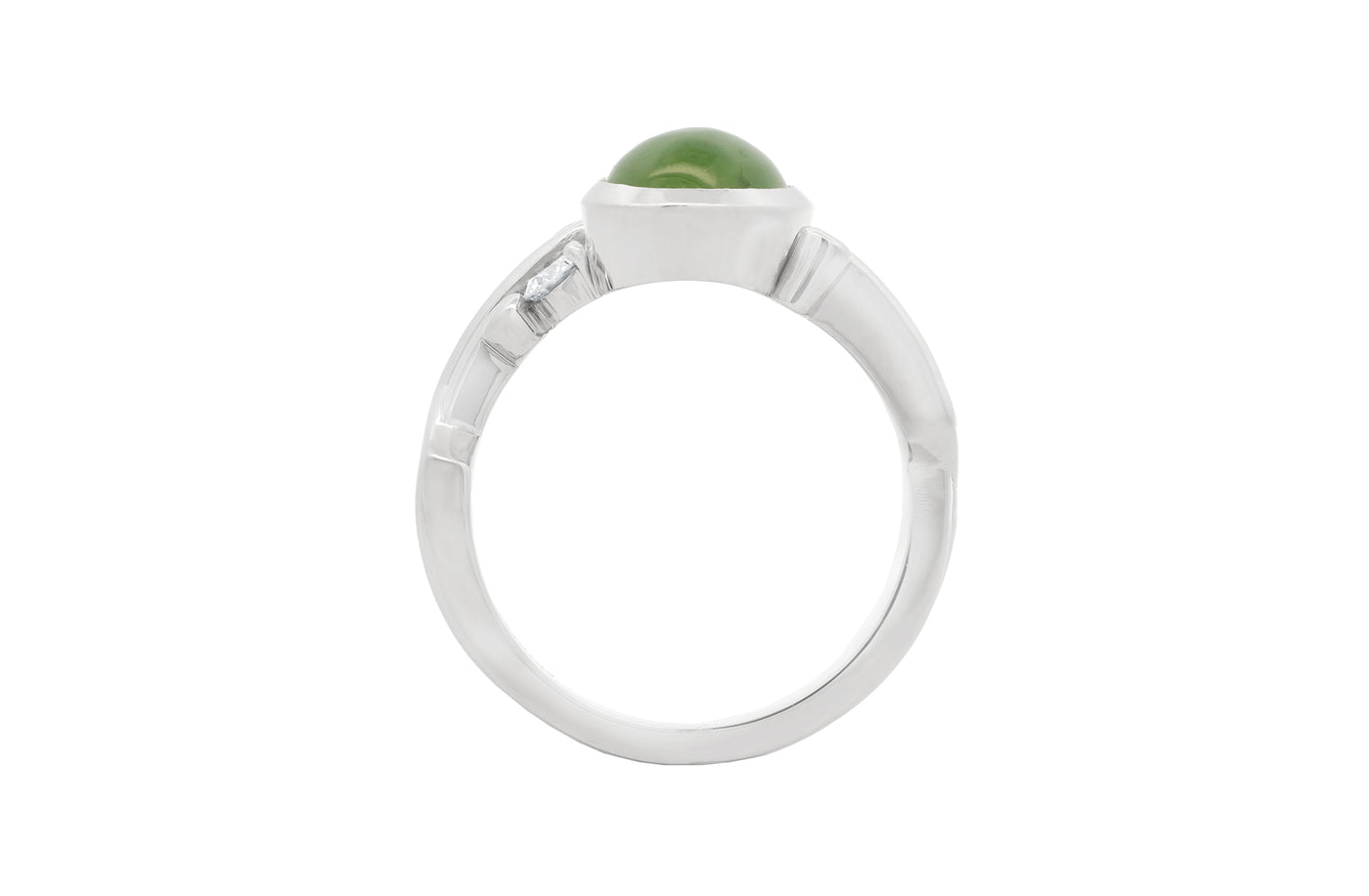 Arahura: Pounamu and Diamond Three Stone Ring in Platinum