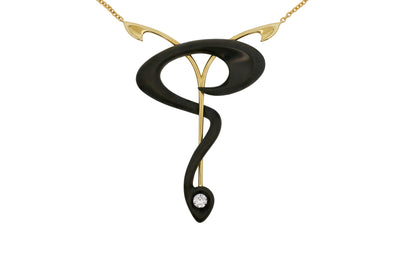 Cupid: Floeting® Diamond and Black Jade Pendant in Yellow Gold | 0.34ct G VVS1