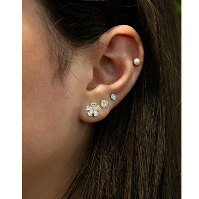 Flower Petal Diamond Stud Earrings in White Gold with 1.24ctw paired with Floeting® Diamond Stud Earrings 