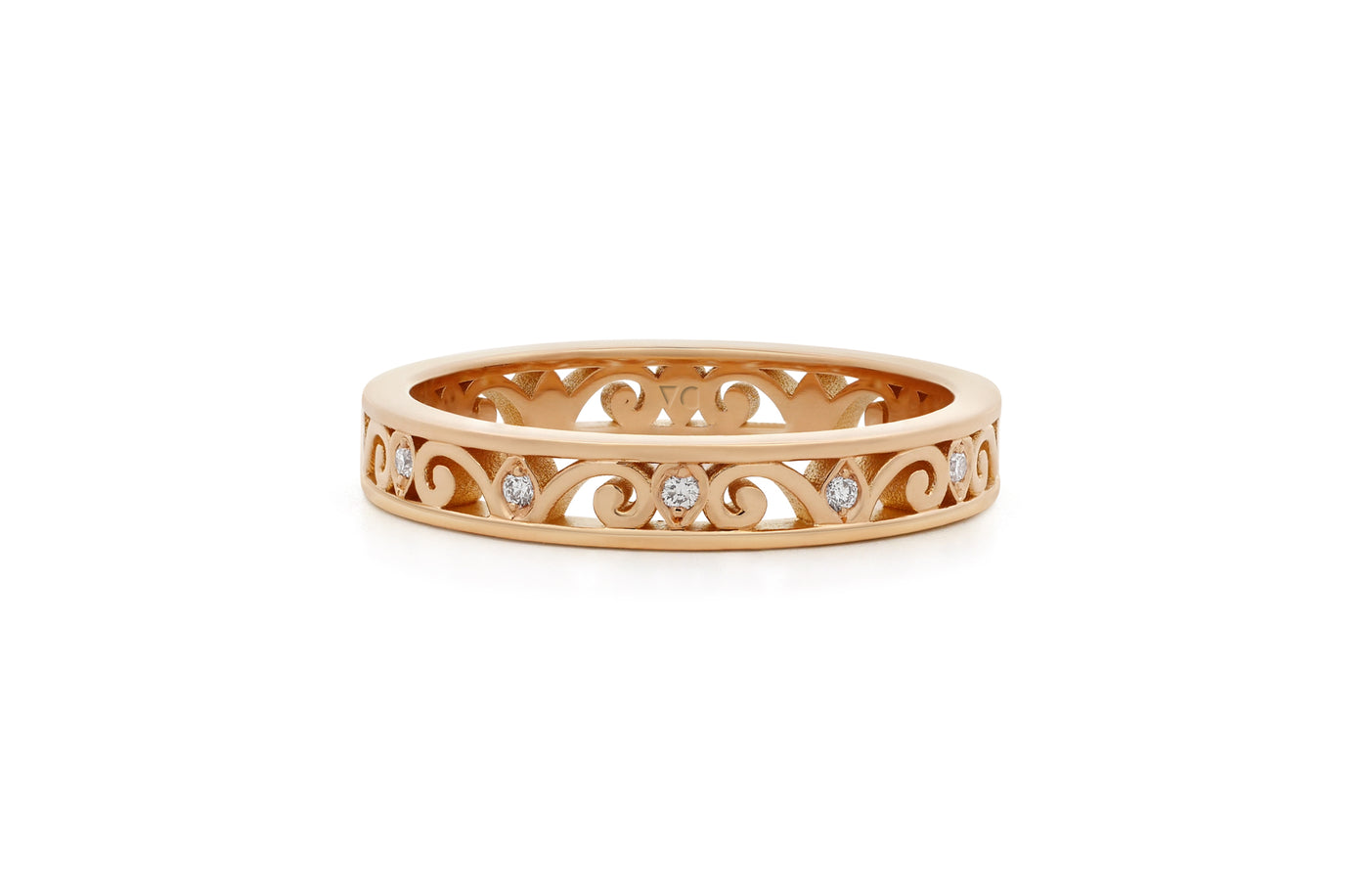 Brilliant Cut Diamond Set Filigree Eternity Ring in rose gold