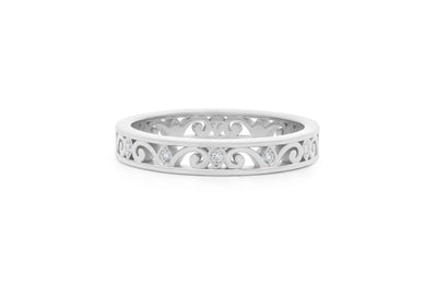 Brilliant Cut Diamond Set Filigree Eternity Ring in white gold or platinum