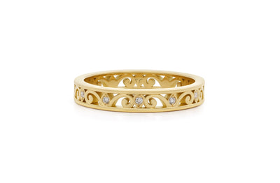 Brilliant Cut Diamond Set Filigree Eternity Ring in yellow gold