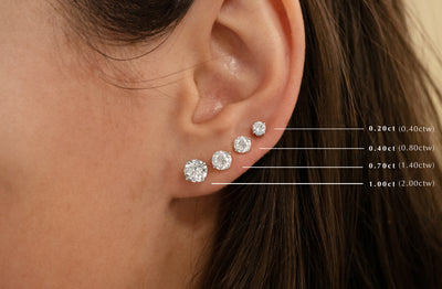 Brilliant Cut Diamond Claw Set Stud Earrings Size Chart