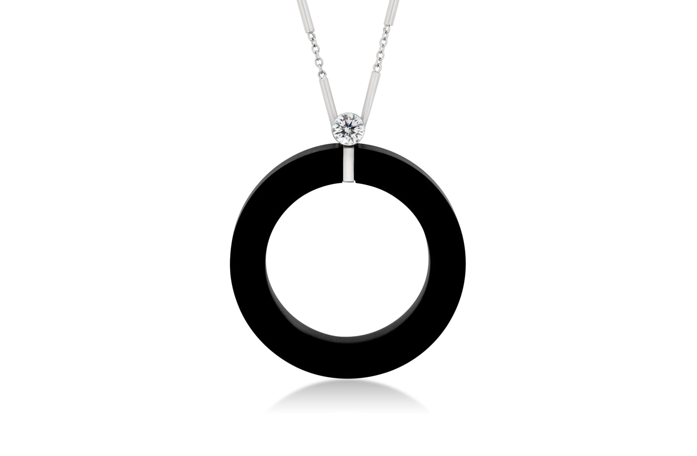 Exclamation: Floeting® Diamond and Black Jade Circle Pendant in Platinum | 0.26ct