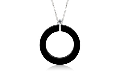 Exclamation: Floeting® Diamond and Black Jade Circle Pendant in Platinum | 0.26ct