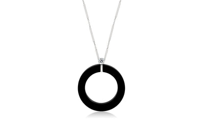 Exclamation: Floeting® Diamond and Black Jade Circle Pendant in Platinum | 0.26ct