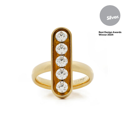 Floeting® Diamond Vessel Ring featuring five Floeting® Diamonds.