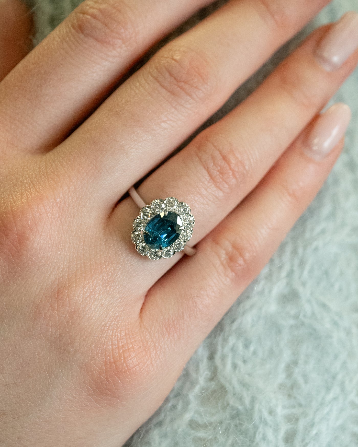 Sapphire and Diamond Halo Ring in Platinum | 2.47ct