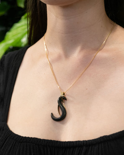 Shuttered: Black Jade and Yellow Gold 'S' Shape Pendant
