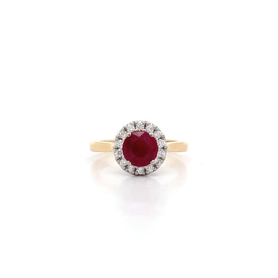 Luminous: Ruby and Diamond Halo Ring in Yellow Gold | 1.44ctw