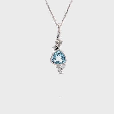 Aquamarine and Diamond Cluster Pendant in Platinum