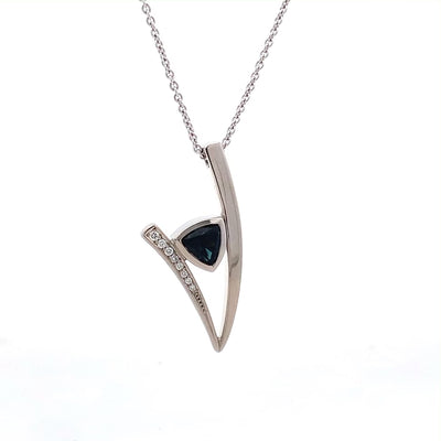 Sapphire V-Shaped Drop Pendant in White Gold | 1.08ctw