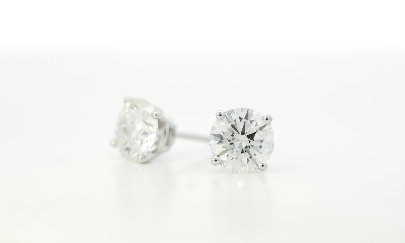 Brilliant Cut Diamond Claw Set Stud Earrings in White Gold | 2.03ctw