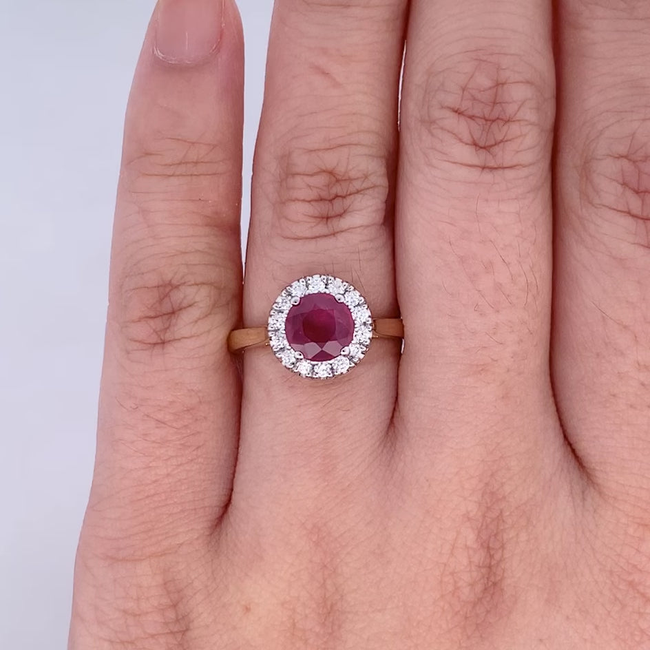 Luminous: Ruby and Diamond Halo Ring in Yellow Gold | 1.44ctw