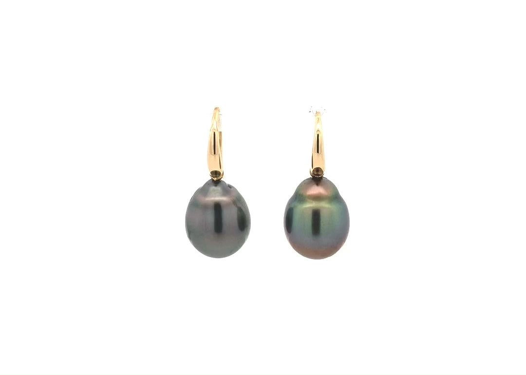 Avaiki Black Baroque Pearl Drop Earrings in Yellow Gold | 11.00mm