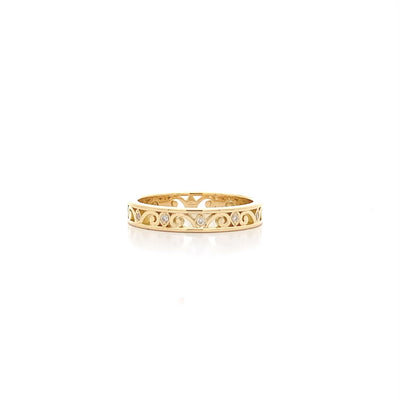 Brilliant Cut Diamond Set Filigree Eternity Ring in Yellow Gold