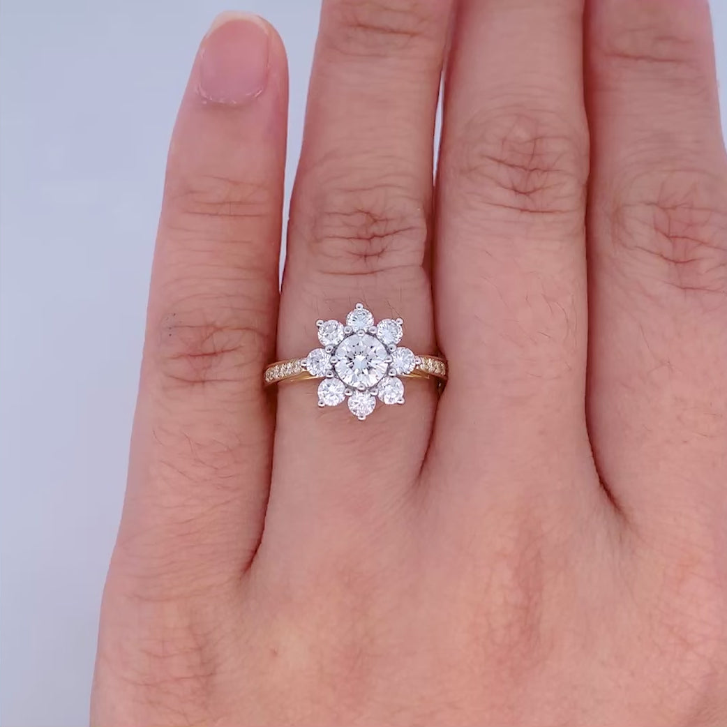 Blossom: Brilliant Cut Diamond Halo Ring in Yellow Gold | 1.22ctw