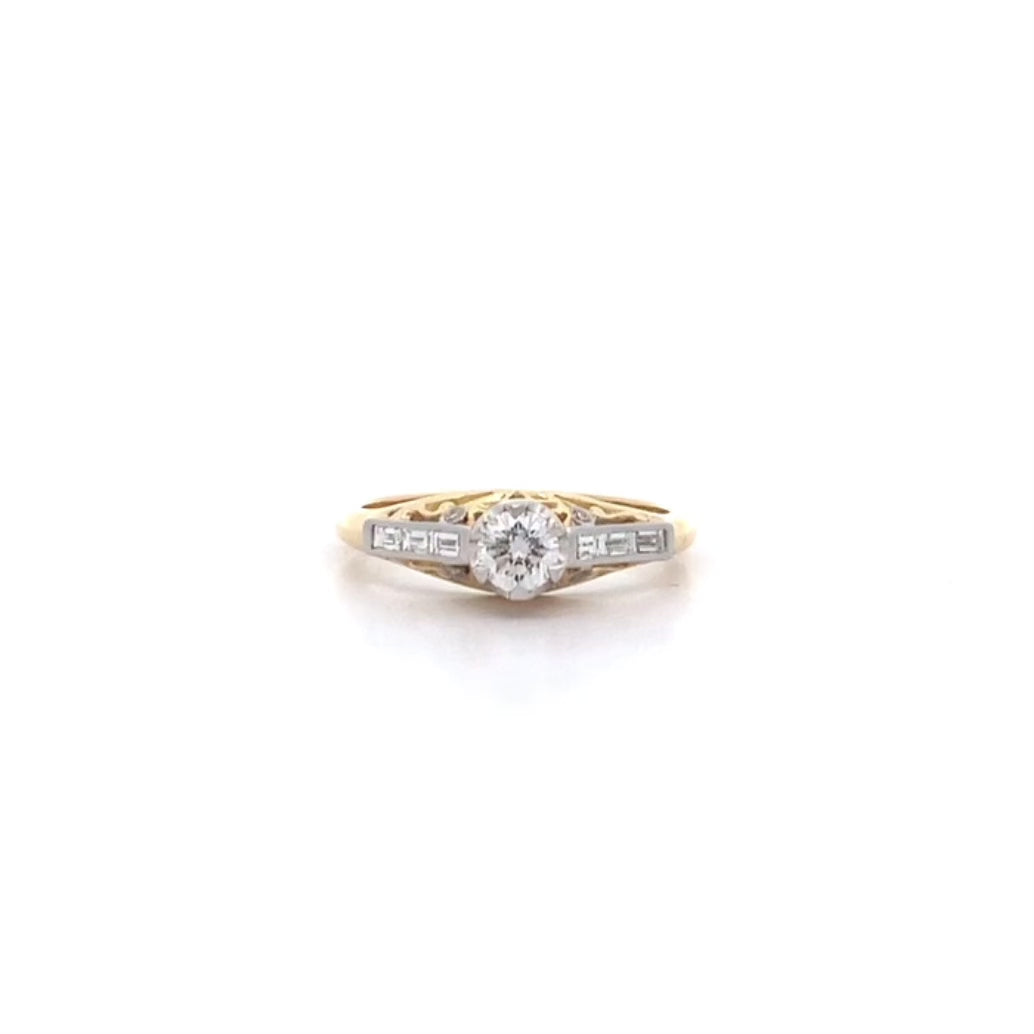 Filigree Diamond Set Solitaire Ring in Yellow Gold | 0.64ctw