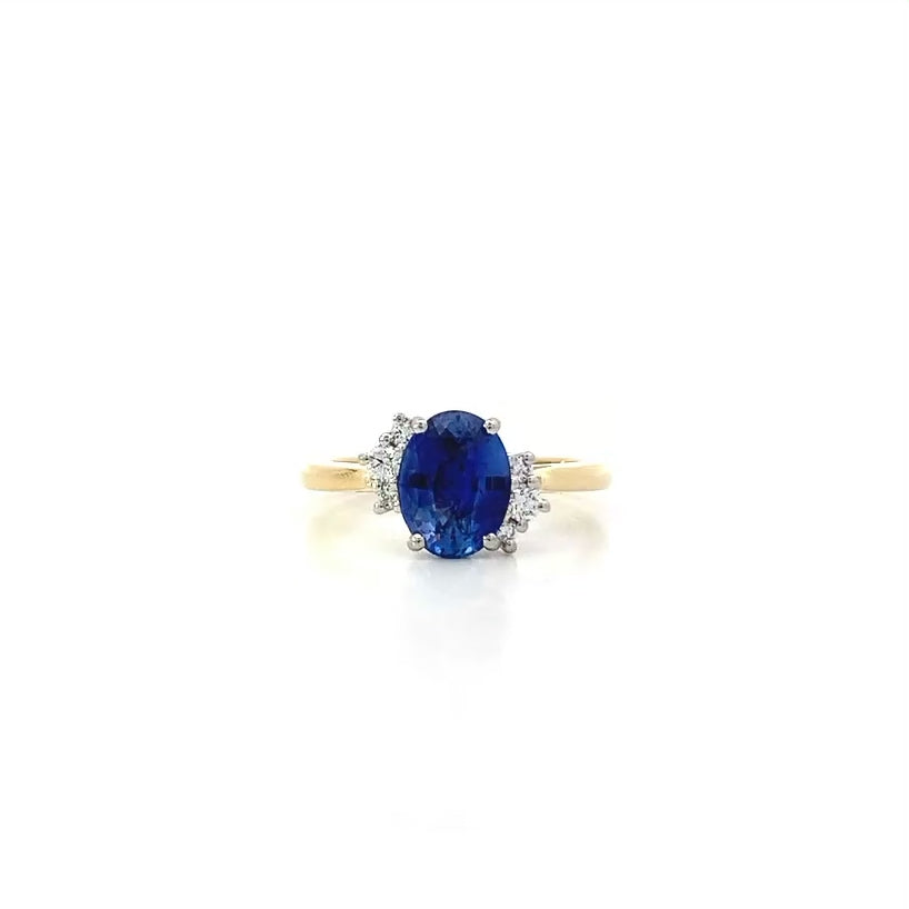 Blue Sapphire and Diamond Cluster Ring in Yellow Gold | 2.36ct